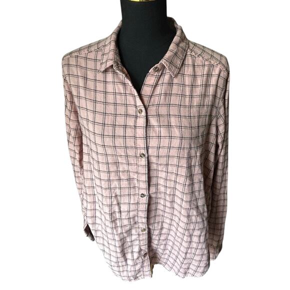 Hollister Women’s Pink & Gray Oversized Plaid Flannel Size Large - Picture 1 of 4